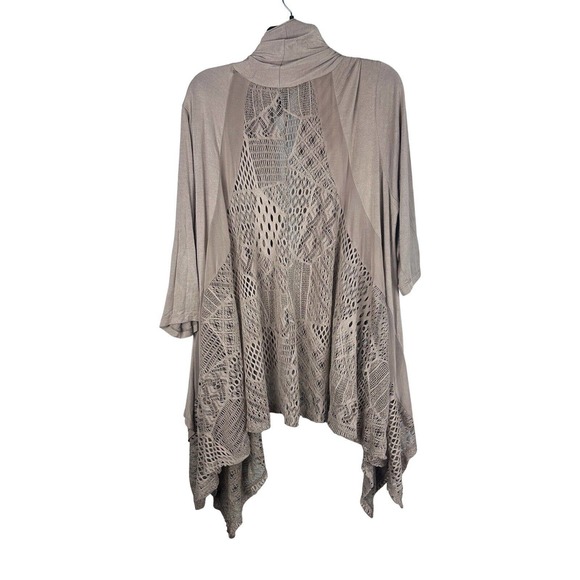 La Vanya Sweaters - La Vanya Open Front Knit 1/2 Sleeve Eyelet Long Duster Boho Cardigan - Size 1X